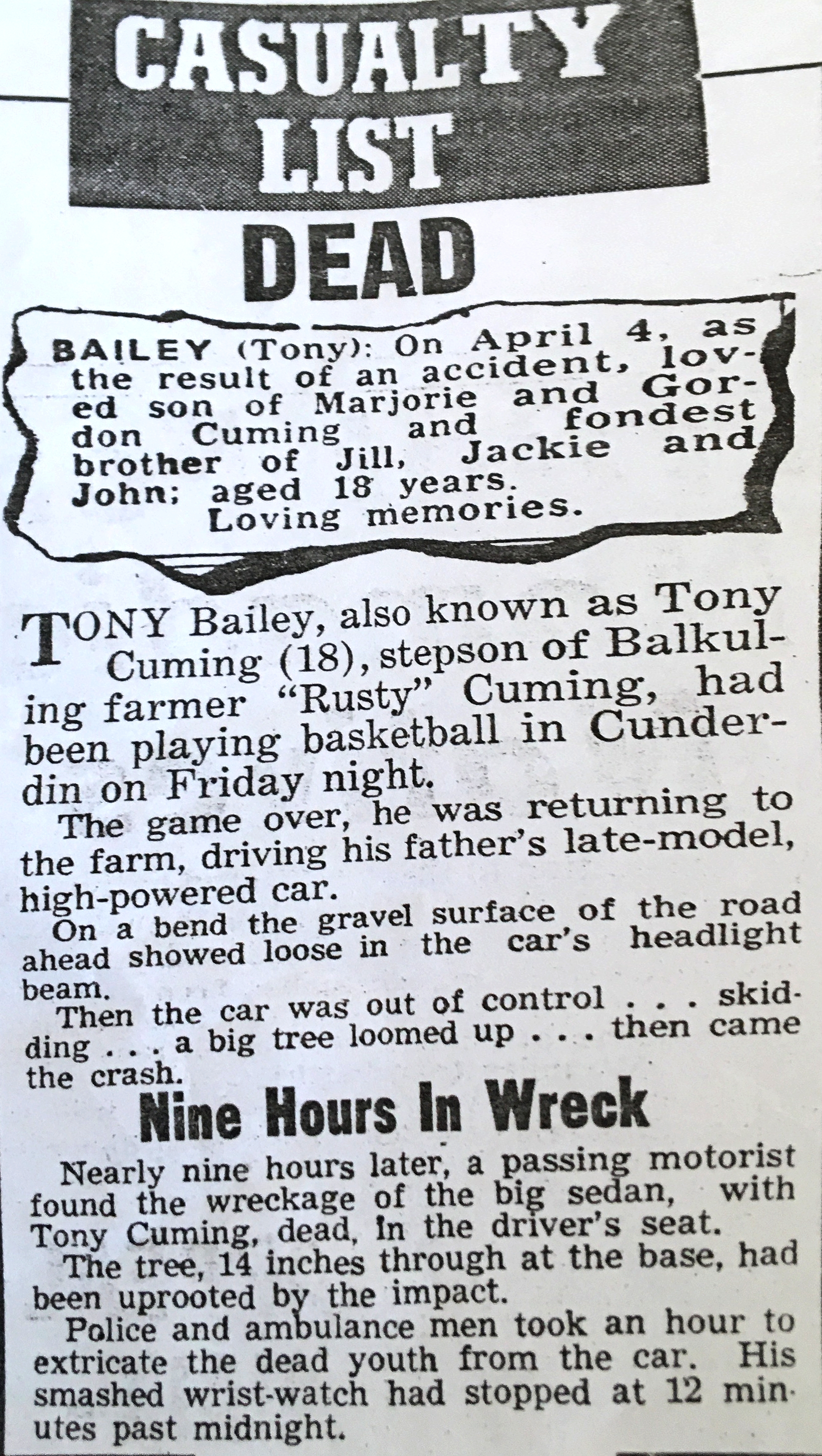 Tony Bailey Dies in Car Accident